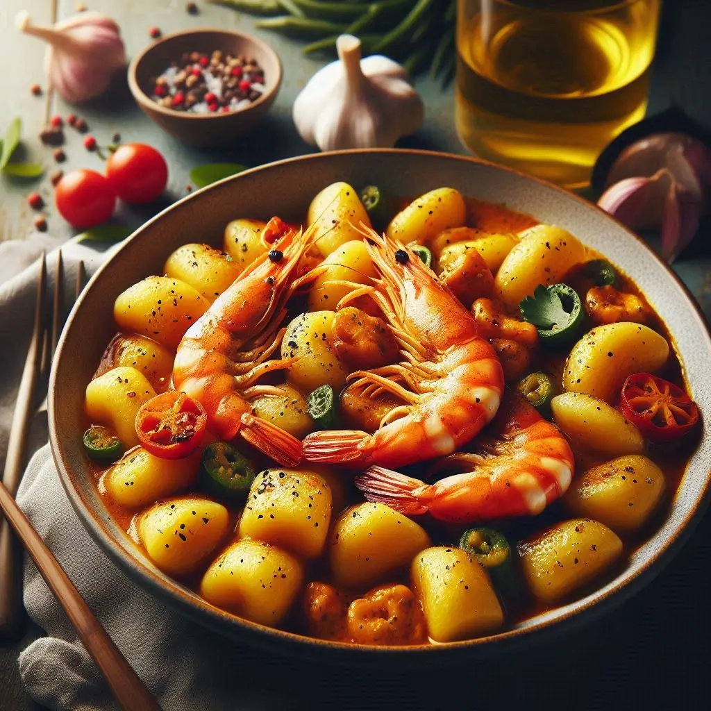 Gnocchi con Gamberi e Curry