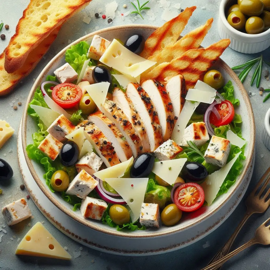 Insalata con Pollo, Olive, Parmigiano e Crostini
