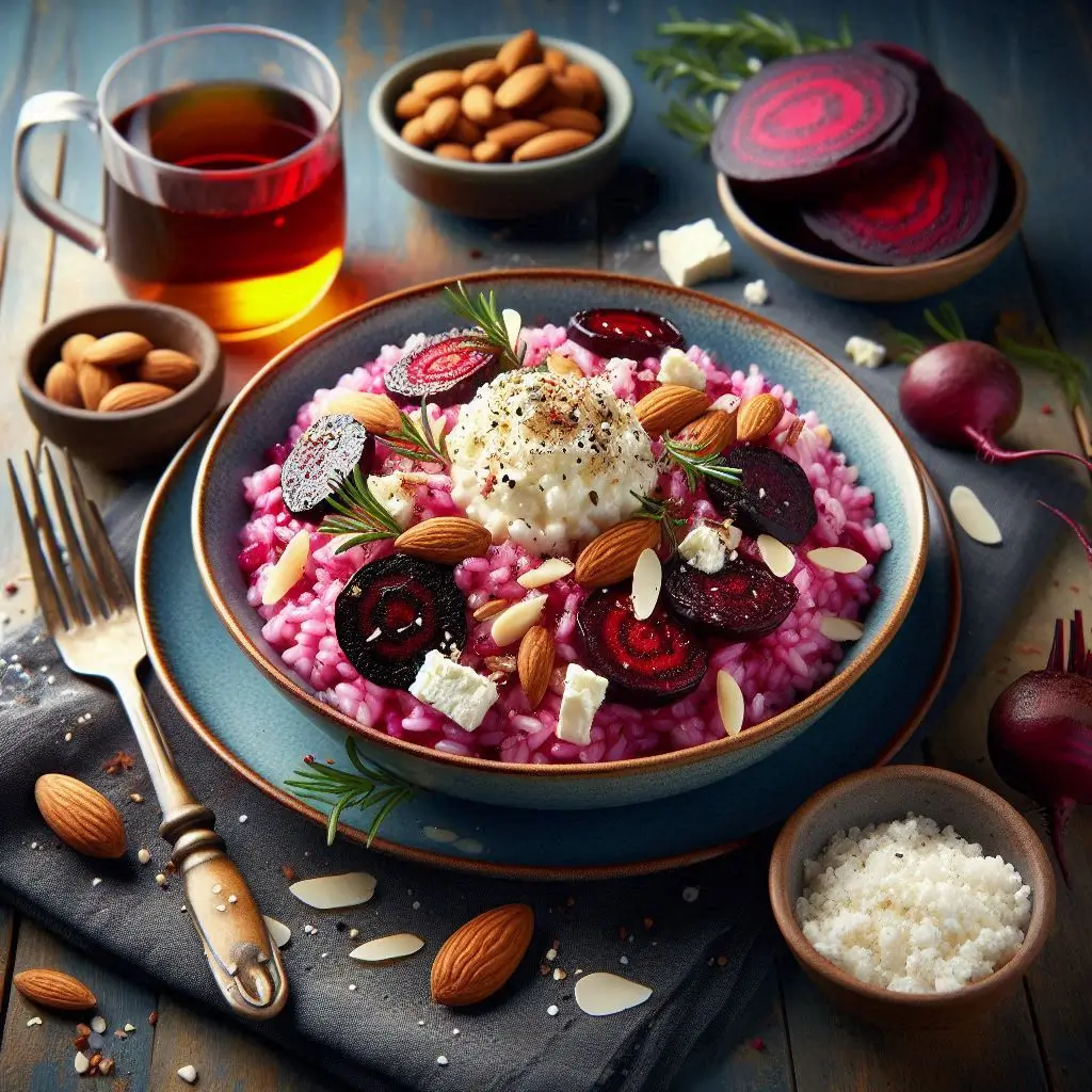 Risotto con Barbabietola, Ricotta e Mandorle