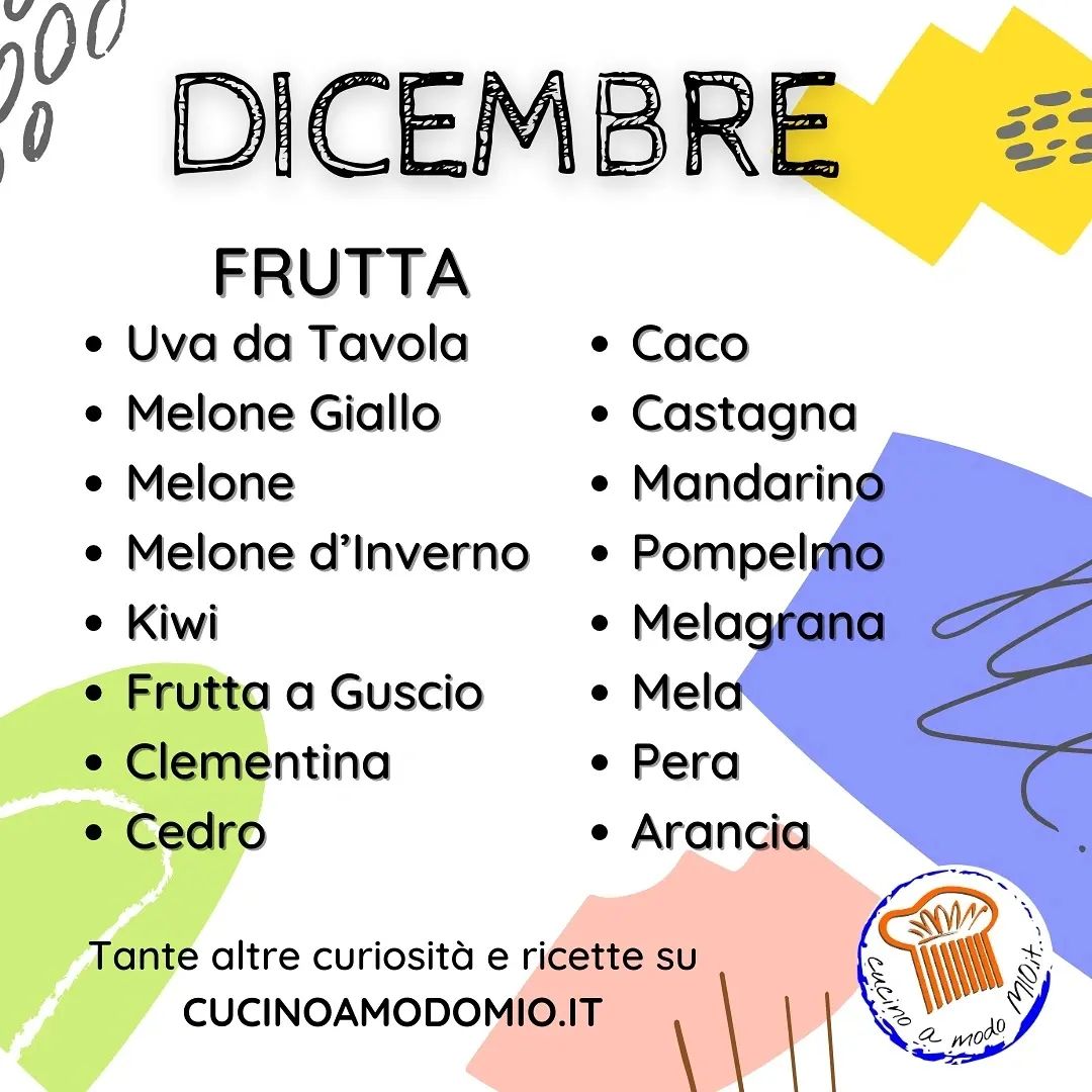 🔶 Frutta di DICEMBRE 🔷

Questo mese puoi trovare melone, melone d'inverno, melone giallo, kiwi, clementine, cedro, cachi, castagne, mandarini, pompelmi, melograni, mele, pere e arance.

Scopri tante curiosità e ricette sul sito 
🌐 WWW.CUCINOAMODOMIO.IT

〰️ 〰️ 〰️ 〰️ 〰️ 〰️ 〰️ 〰️ 〰️ 〰️ 〰️ 〰️ 

❤️ 𝗠𝗲𝘁𝘁𝗶 𝗠𝗶 𝗣𝗶𝗮𝗰𝗲 👍
👉 𝗦𝗲𝗴𝘂𝗶 @Cucinoamodomio.it
👫 𝗧𝗮𝗴𝗴𝗮 𝗮𝗺𝗶𝗰𝗶 𝗲 𝗰𝗼𝗻𝗱𝗶𝘃𝗶𝗱𝗶 𝗶𝗹 𝗣𝗼𝘀𝘁
📌 𝗦𝗮𝗹𝘃𝗮 𝗶𝗹 𝗣𝗼𝘀𝘁 
❓ 𝗟𝗼 𝘀𝗮𝗽𝗲𝘃𝗶 𝗼 𝘃𝘂𝗼𝗶 𝗱𝗶𝗿𝗲 𝗹𝗮 𝘁𝘂𝗮? 𝗖𝗼𝗺𝗺𝗲𝗻𝘁𝗮!!!

〰️ 〰️ 〰️ 〰️ 〰️ 〰️ 〰️ 〰️ 〰️ 〰️ 〰️ 〰️ 

#cucinoamodomio #cucinoamodomioit #castagne #melograno #clementine #kiwi #fichidindia #cedro #cachivaniglia #pompelmi #arance #melonegiallo #photooftheday #foodoftheday #instagood #delicious #eat #food #cibo #fruttadistagione #alimentazionesana #nutrizione #frutta #curiositàcucina #cosechenonsai #curiosità #mangiarebene #cibosano #sapeviche #losapeviche
