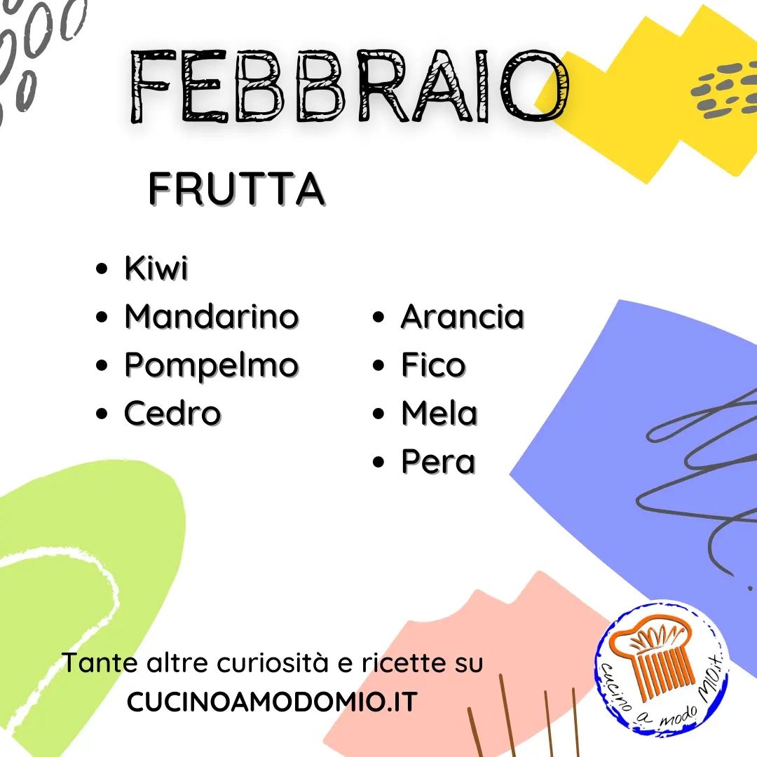 🔶 Frutta di FEBBRAIO 🔷

Questo mese puoi trovare kiwi, mandarini, cedri, pompelmi, arance, fichi, pere e mele.

Scopri tante curiosità e ricette sul sito 
🌐 WWW.CUCINOAMODOMIO.IT

〰️ 〰️ 〰️ 〰️ 〰️ 〰️ 〰️ 〰️ 〰️ 〰️ 〰️ 〰️ 

❤️ 𝗠𝗲𝘁𝘁𝗶 𝗠𝗶 𝗣𝗶𝗮𝗰𝗲 👍
👉 𝗦𝗲𝗴𝘂𝗶 @Cucinoamodomio.it
👫 𝗧𝗮𝗴𝗴𝗮 𝗮𝗺𝗶𝗰𝗶 𝗲 𝗰𝗼𝗻𝗱𝗶𝘃𝗶𝗱𝗶 𝗶𝗹 𝗣𝗼𝘀𝘁
📌 𝗦𝗮𝗹𝘃𝗮 𝗶𝗹 𝗣𝗼𝘀𝘁 
❓ 𝗟𝗼 𝘀𝗮𝗽𝗲𝘃𝗶 𝗼 𝘃𝘂𝗼𝗶 𝗱𝗶𝗿𝗲 𝗹𝗮 𝘁𝘂𝗮? 𝗖𝗼𝗺𝗺𝗲𝗻𝘁𝗮!!!

〰️ 〰️ 〰️ 〰️ 〰️ 〰️ 〰️ 〰️ 〰️ 〰️ 〰️ 〰️ 

#cucinoamodomio #cucinoamodomioit #kiwi #mandarino #fico #cedro #pere #mela #pompelmi #arance #photooftheday #foodoftheday #instagood #delicious #eat #food #cibo #fruttadistagione #alimentazionesana #nutrizione #frutta #curiositàcucina #cosechenonsai #curiosità #mangiarebene #cibosano #sapeviche #losapeviche